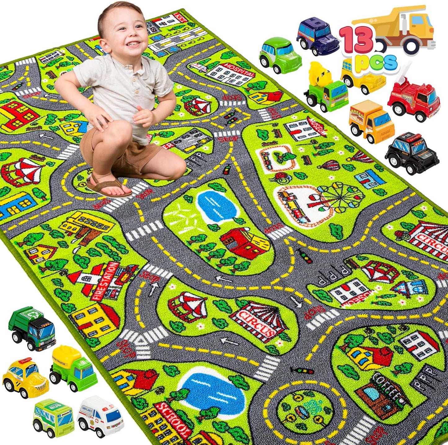 Kinder-Spielteppich mit Mini-Autos (80x150cm)