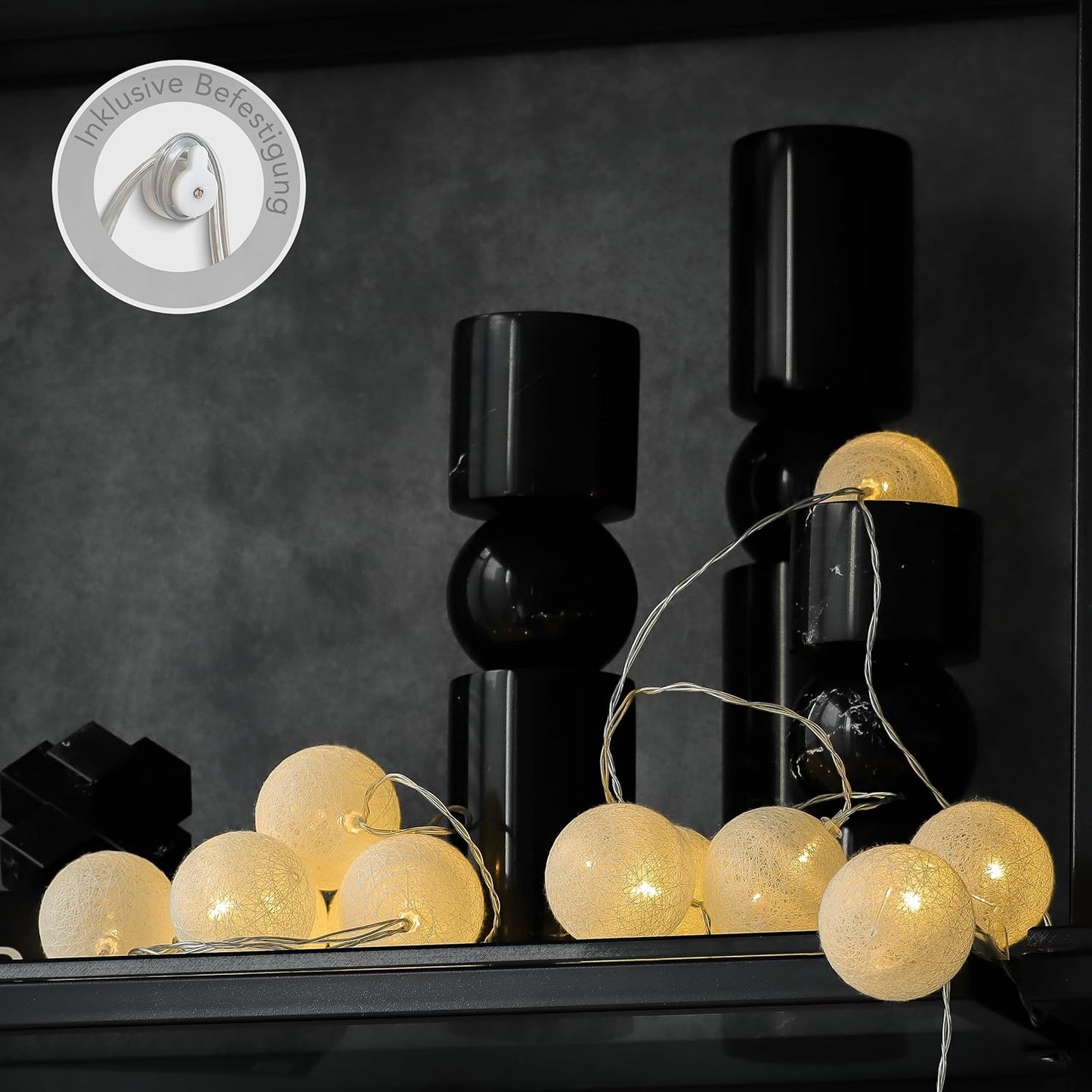Lichterkette mit Baumwollkugeln, Cotton Ball White