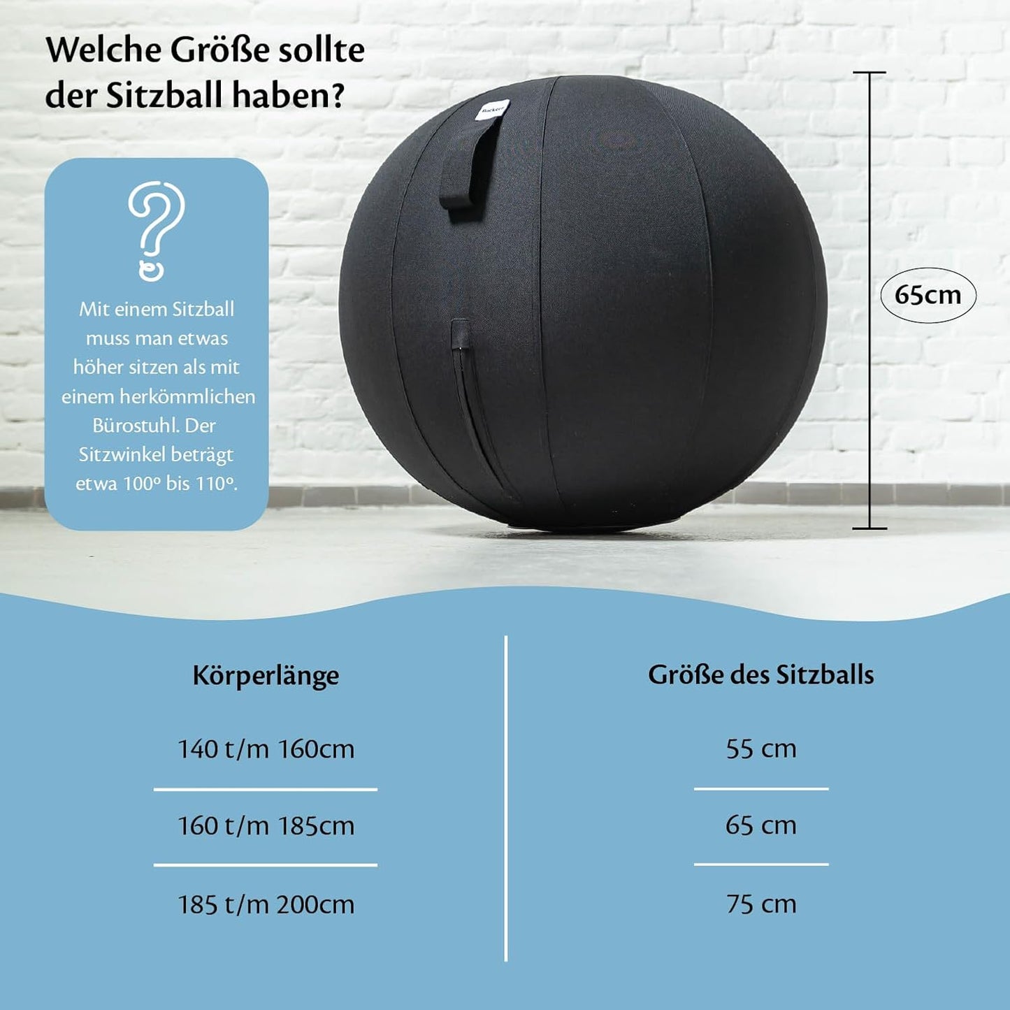 Ergonomischer Sitzball mit waschbarem Leinenbezug, 65 cm Grün