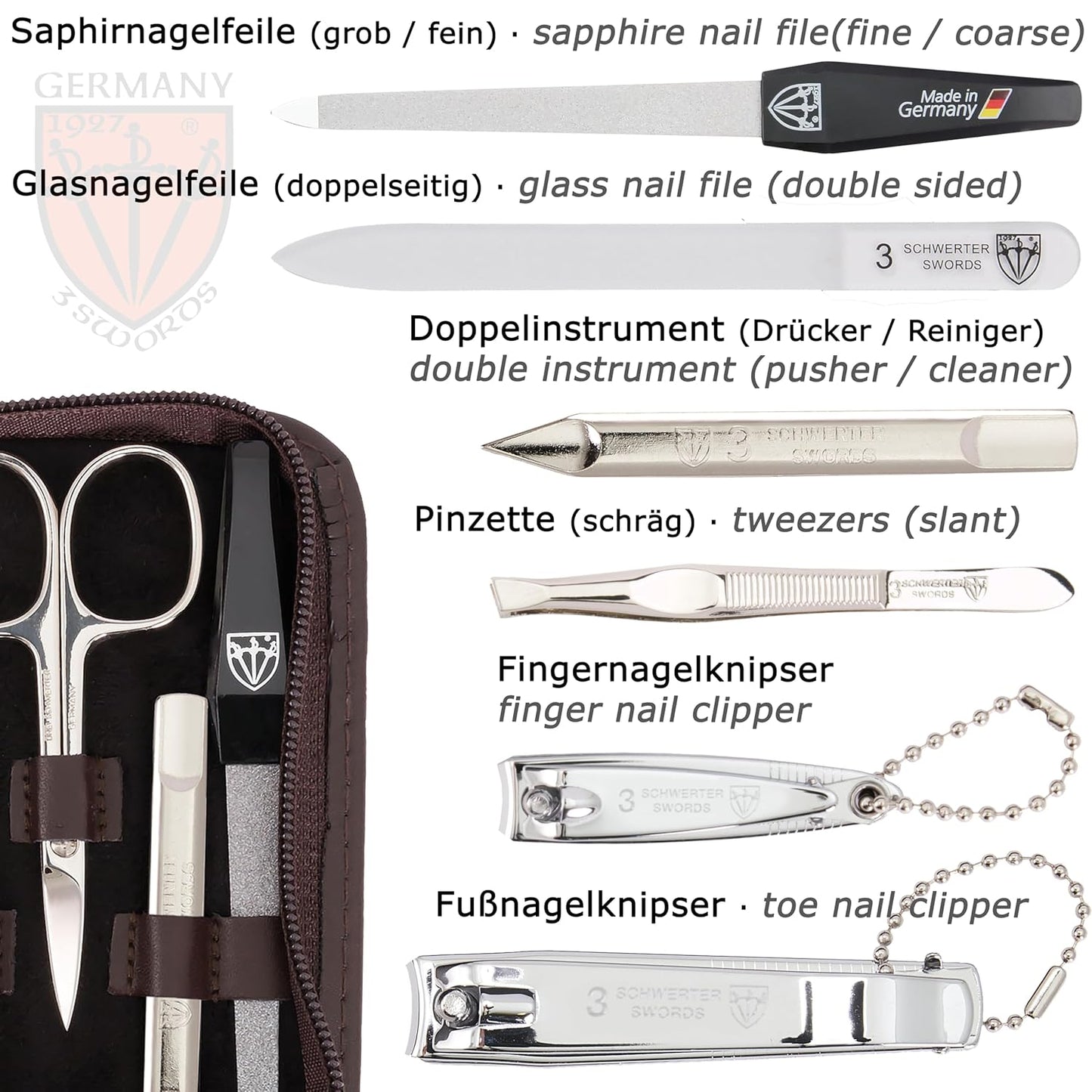8-teiliges Maniküre-Set 'Roma', BRAUN-ECHTLEDER
