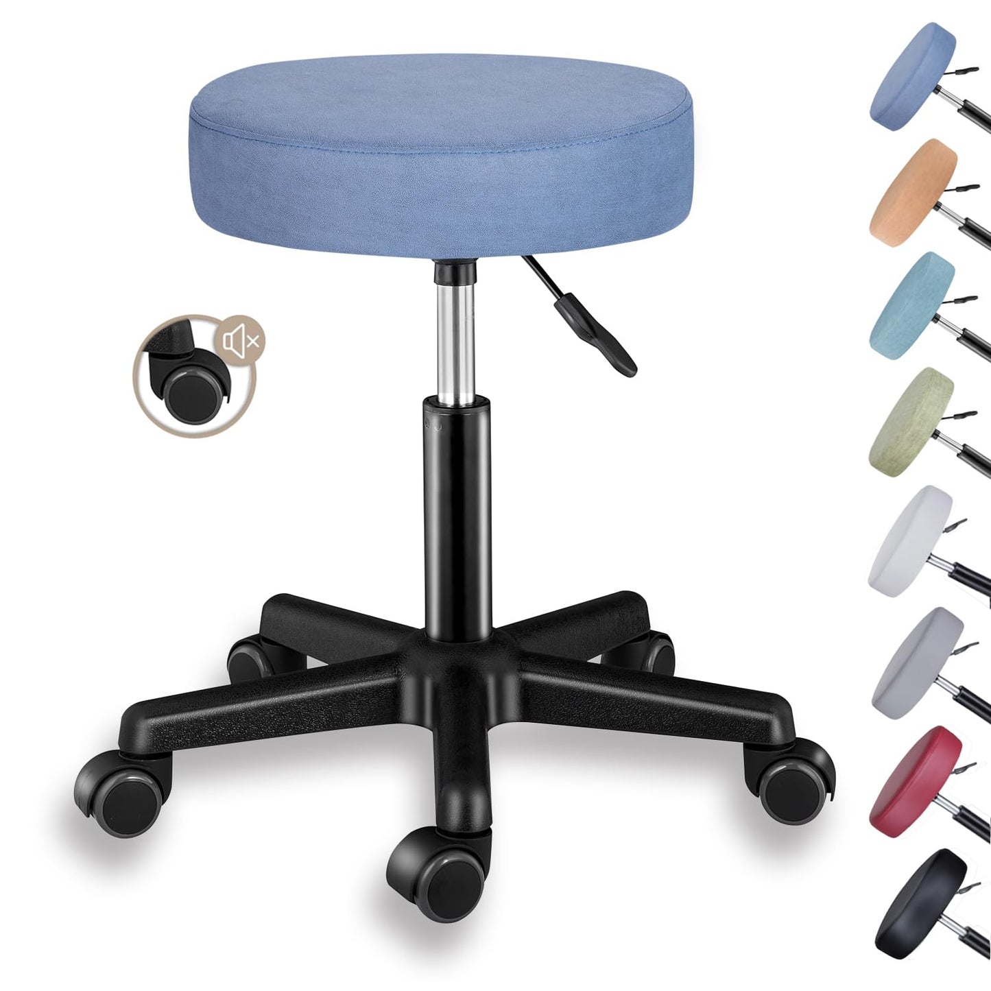 Höhenverstellbarer Rollhocker mit Gummirollen, 360° drehbar, Nordisches Blau