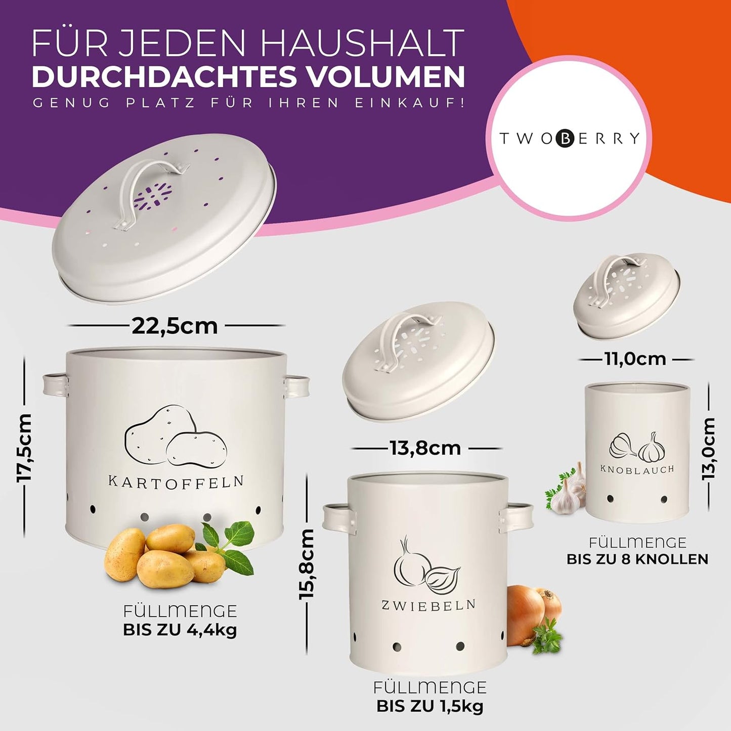 4-teiliges Aufbewahrungsbox-Set mit Sparschäler, Weiss