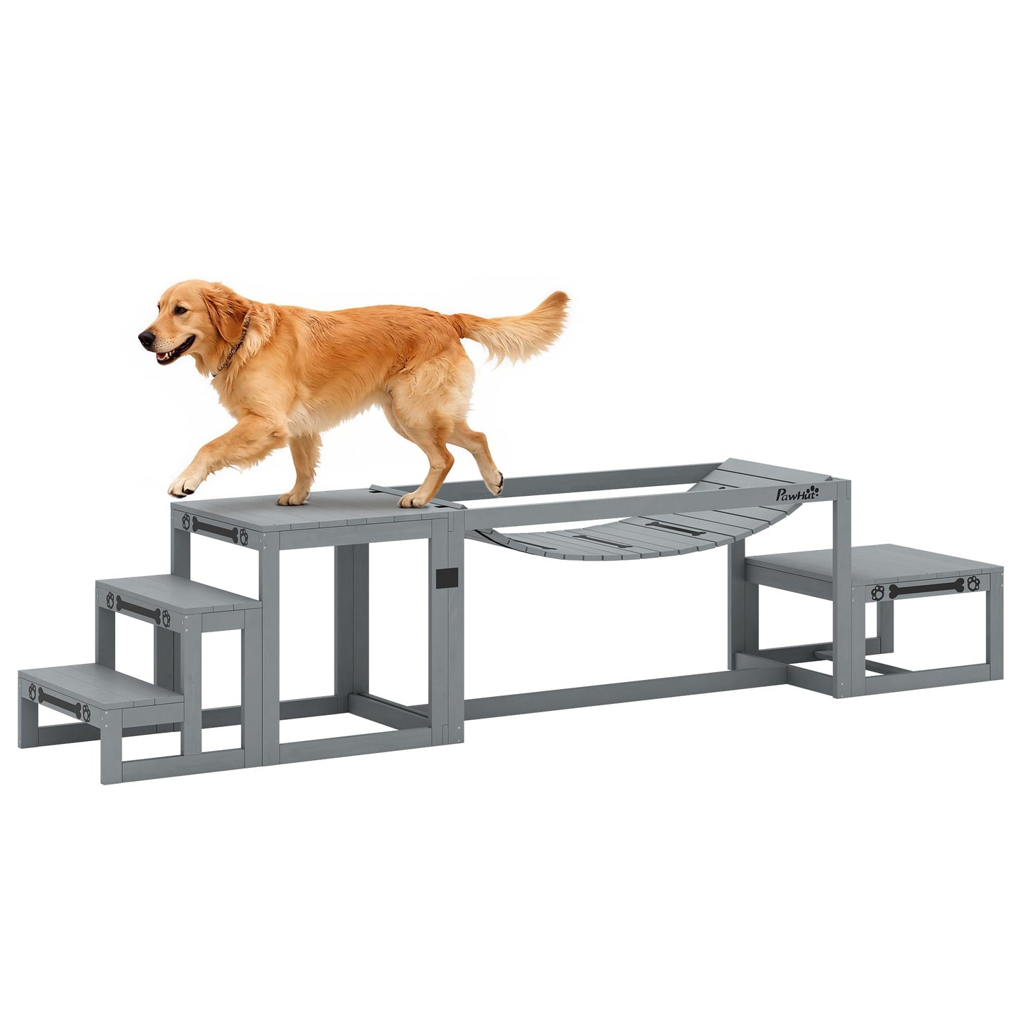 Hunde Agility-Set mit Brücke und Treppe, 3-teilig, bis 40 kg, Grau
