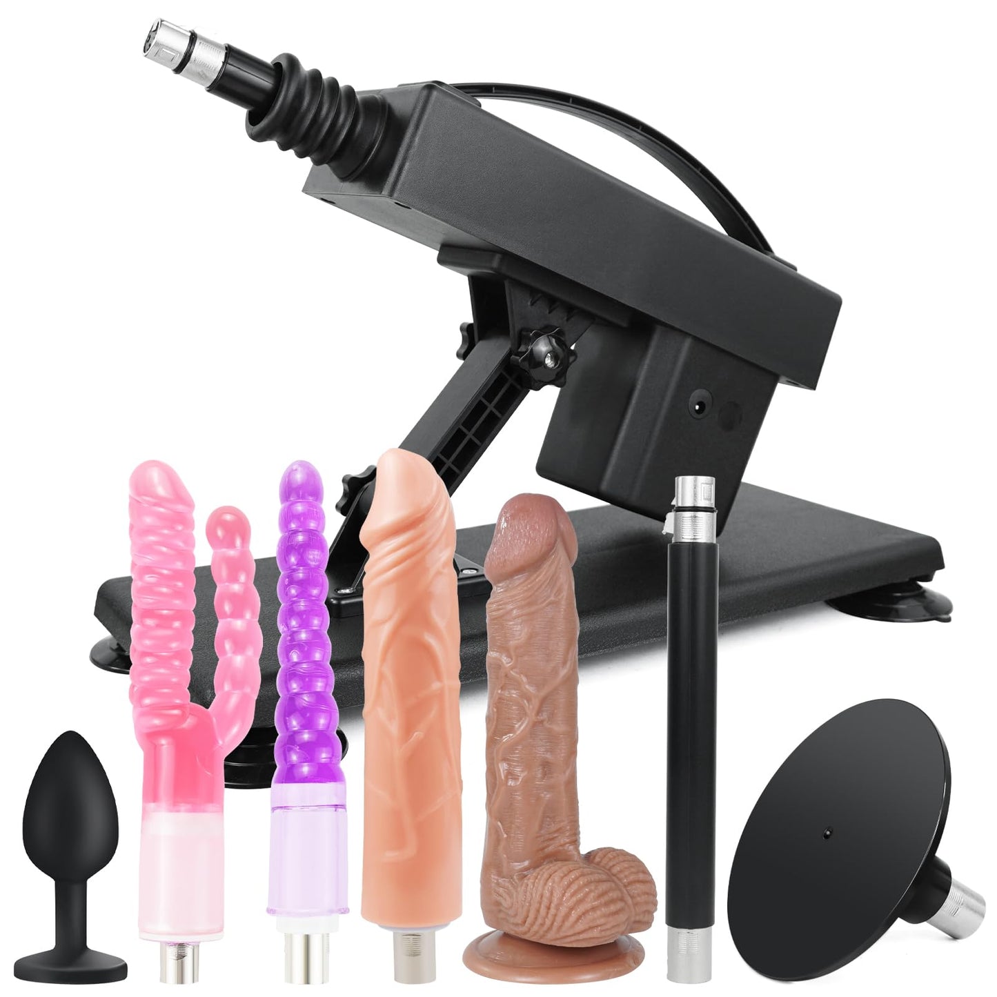 Fickmaschine mit verschiednen Dildo Aufsätzen, Deep Black