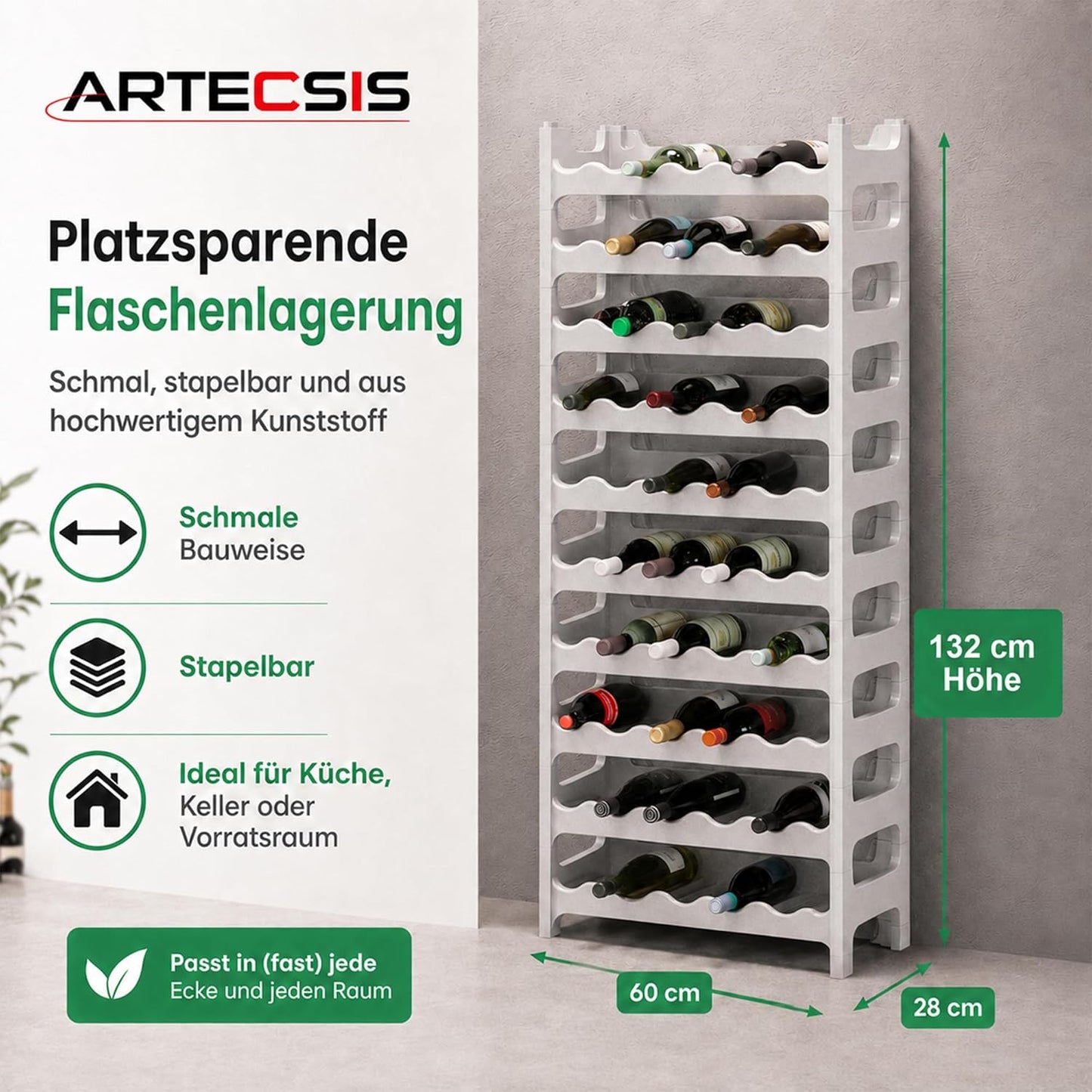 Stapelbares Weinregal für 60 Flaschen, Granitgrau 60 Flaschen