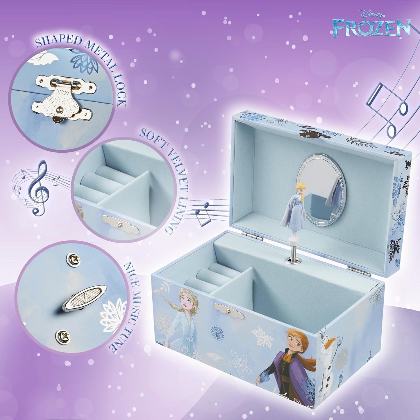 Frozen Musikschmuckkästchen mit Spiegel, Blau Frozen 18.5x12x10cm