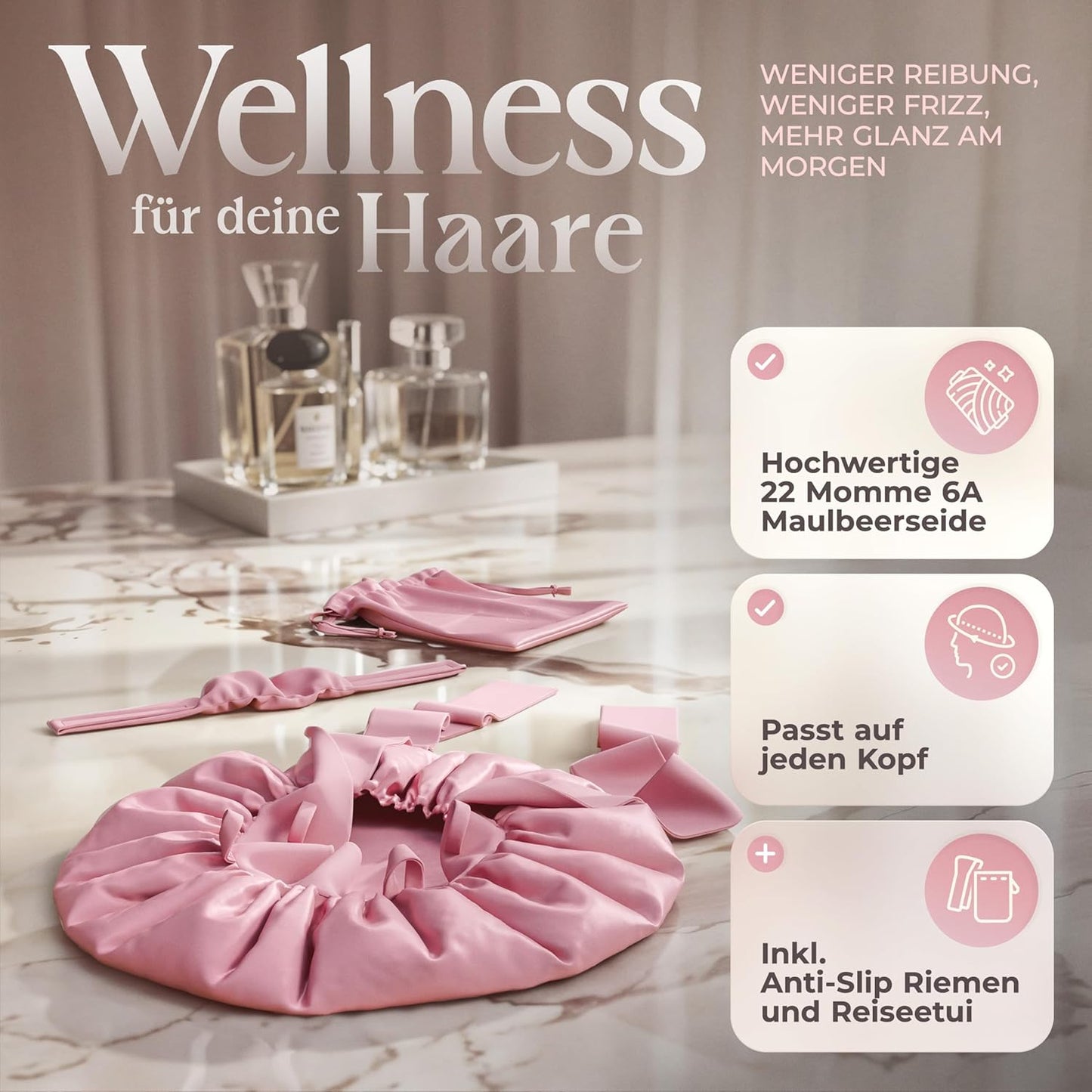 Seidenschlafhaube zum Schlafen, Rosa