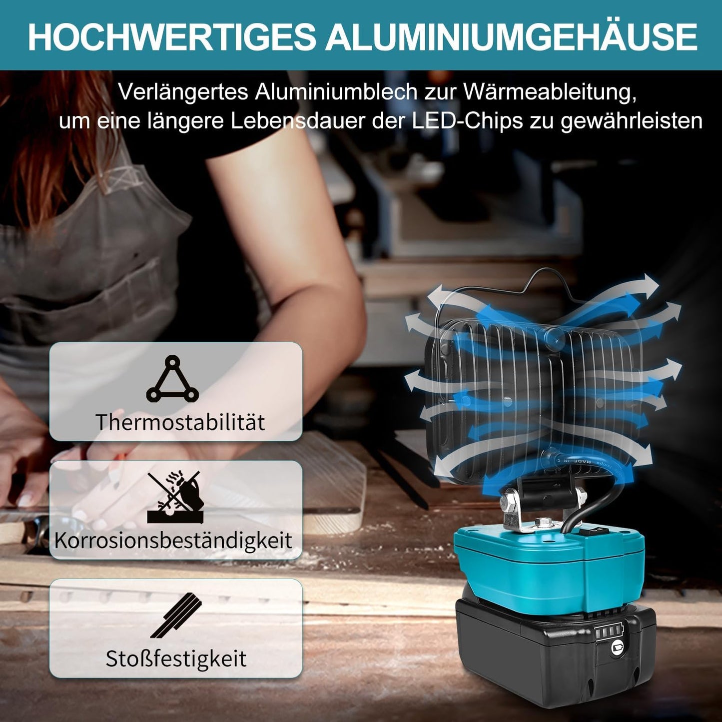 Akku-Baustrahler, Blau