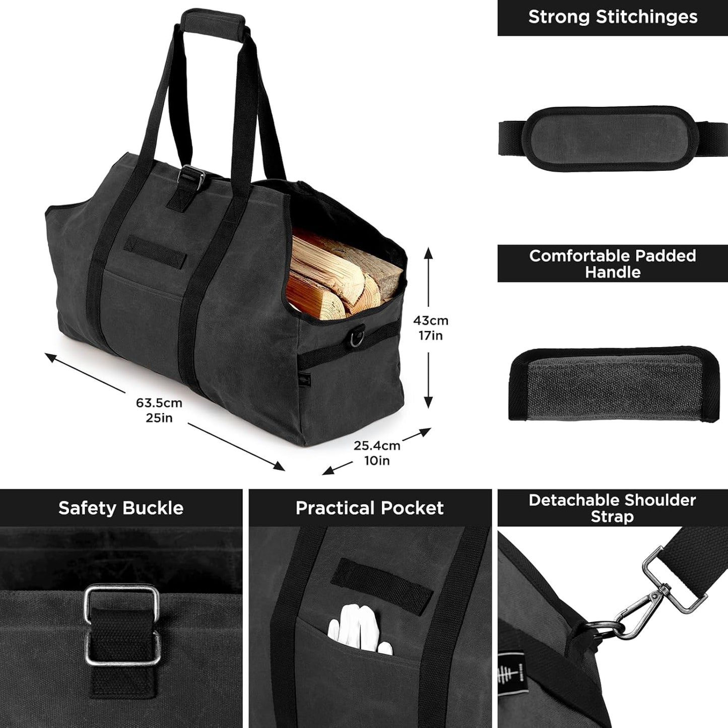 Brennholztasche, Dunkelgrau