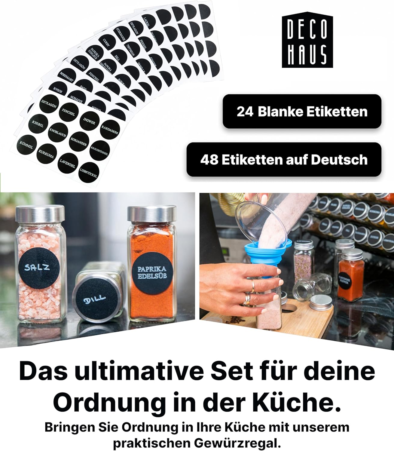 Gewürzregal mit Gewürzgläsern, Farbe: 12 Set - Schwarz, Deckel Edelstahl