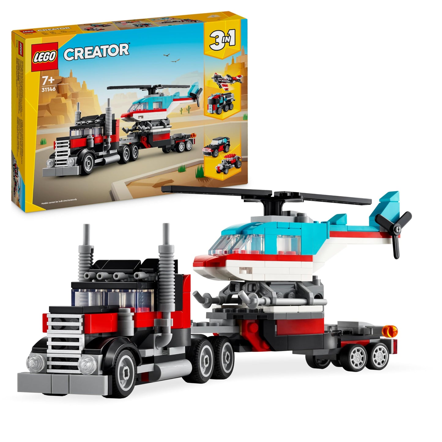 Tieflader mit Hubschrauber, Flatbed Truck With Helicopter 31146