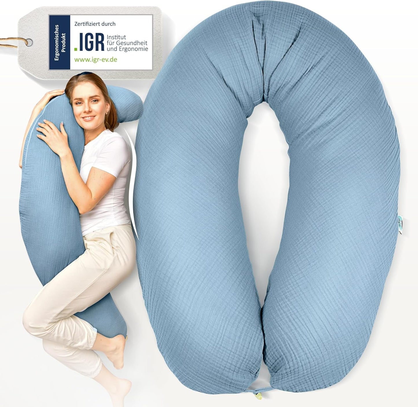 Stillkissen XXL mit Mikroperlenfüllung, XXL 190x30 Musselin Denim