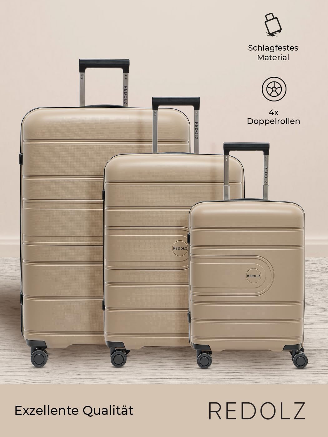 Essentials 11 3-SET 4 Rollen Kofferset 3-teilig, Beige Kofferset (3-teilig)