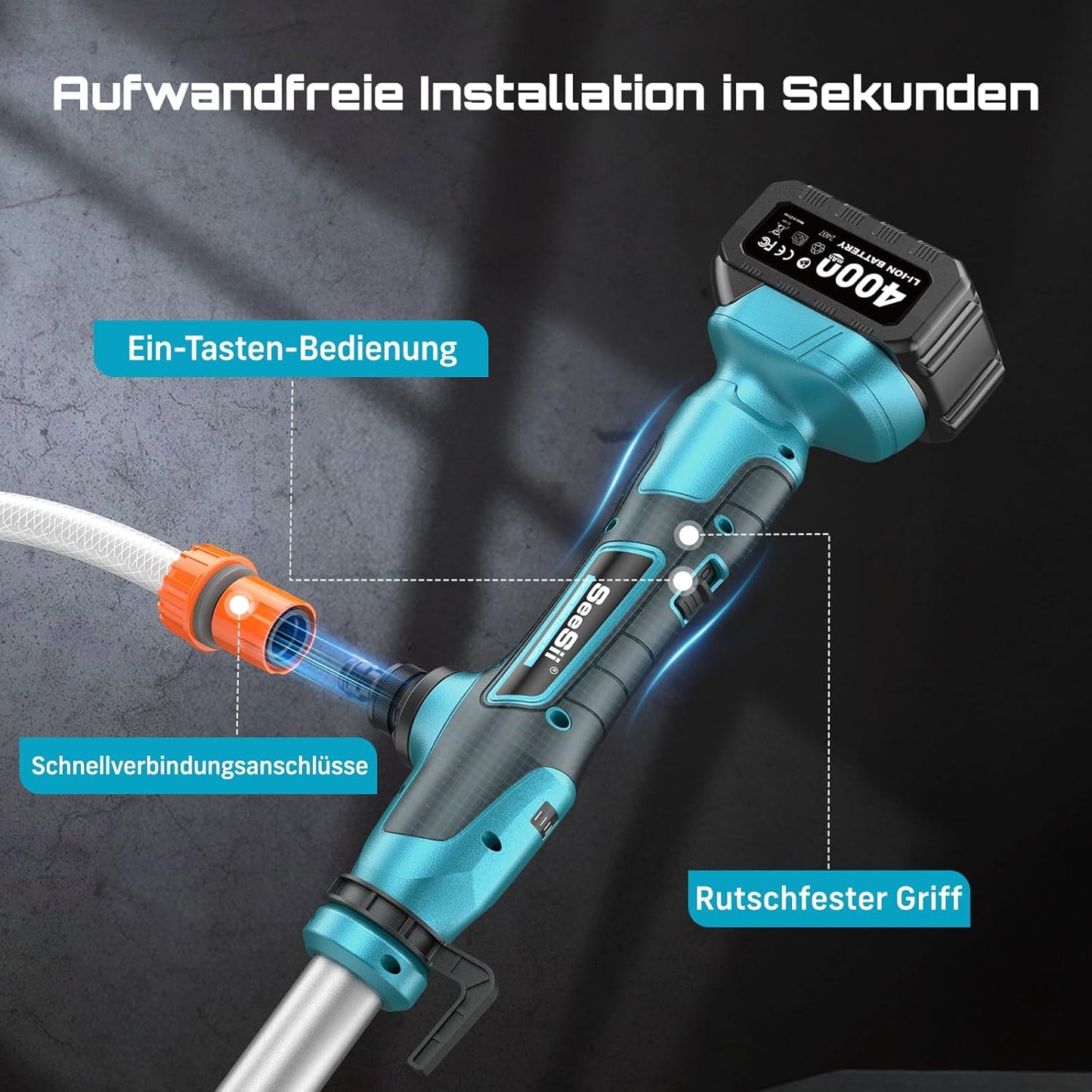 Akku-Regenfasspumpe mit Ladegerät