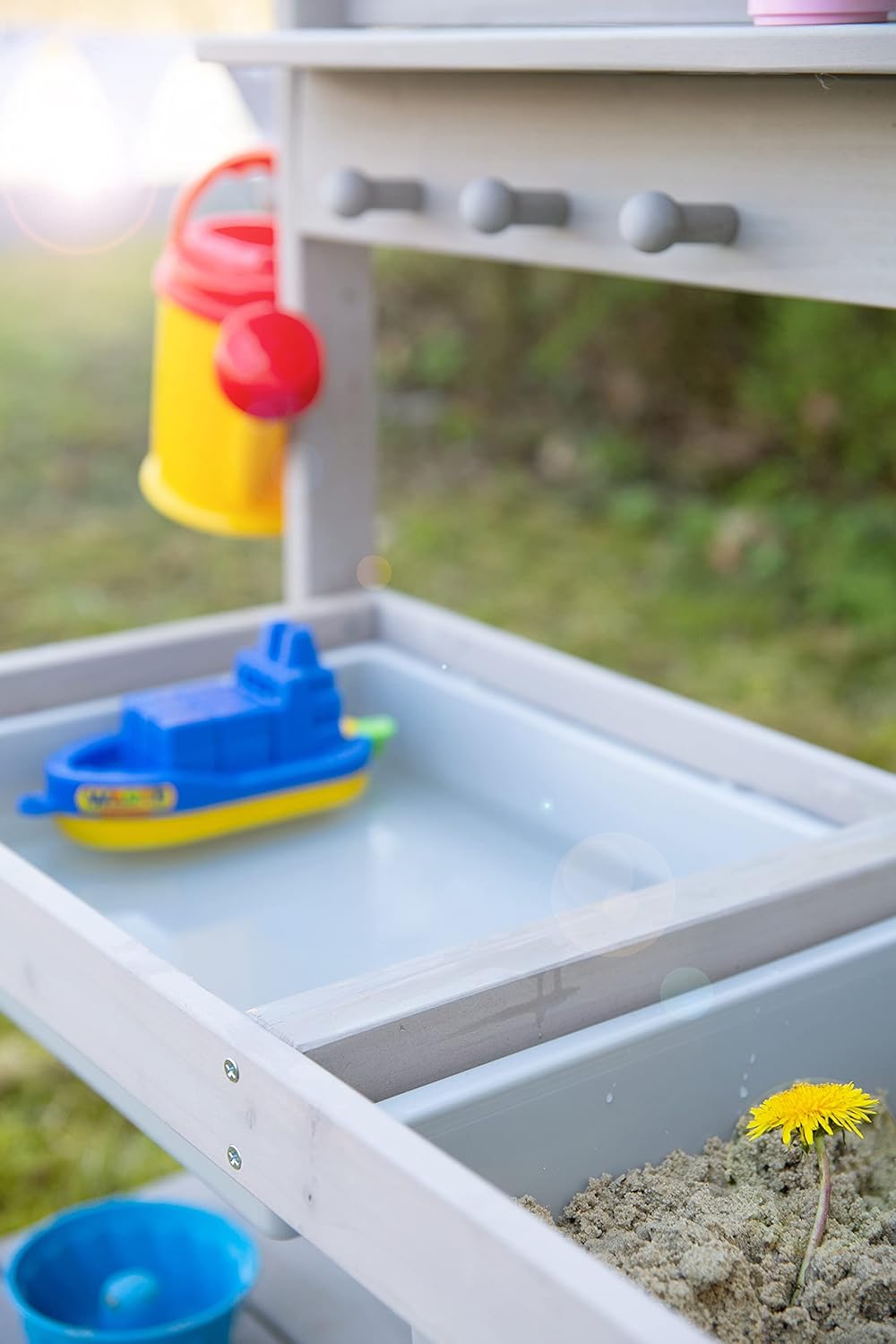 Kinder-Matschküche mit Kunststoff-Wannen, Grau Breit
