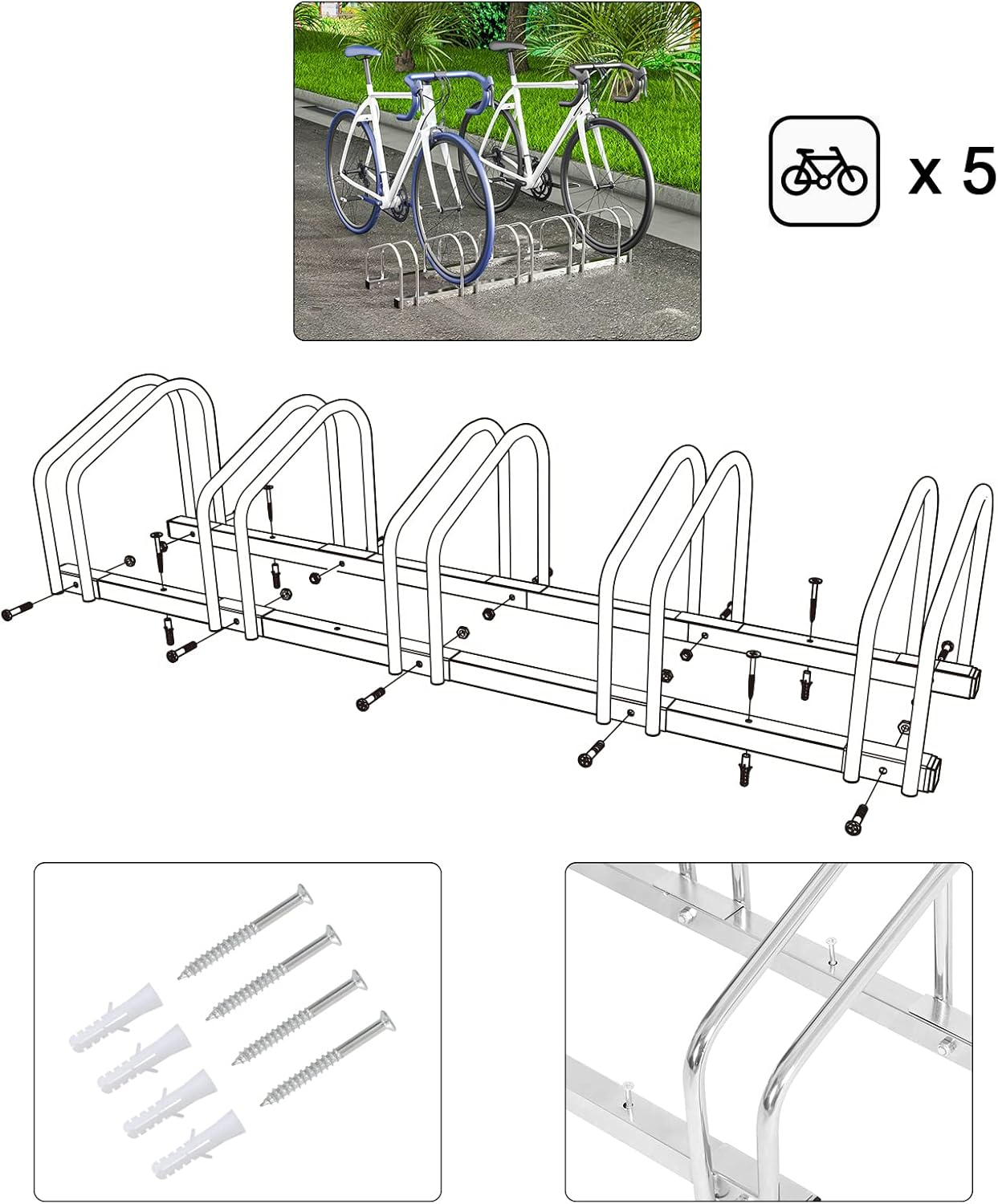Veloständer aus Metall, 5 Fahrräder Silber