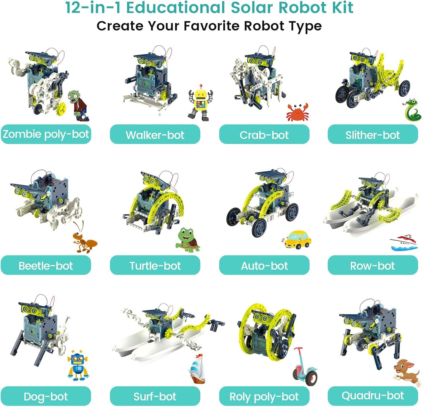 STEM Solar Roboter Kit (12-in-1 Bauspielzeug), grün