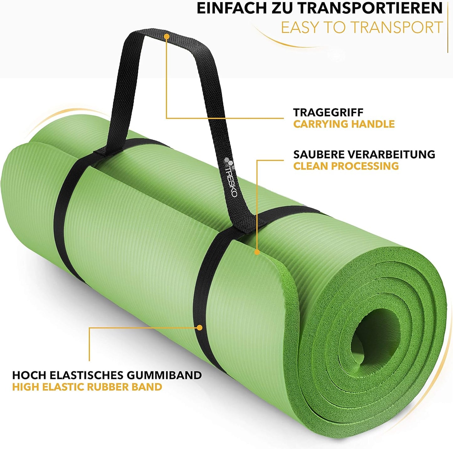 Yogamatte mit Tragegurt, Hellgrün 185 x 60 x 1,5cm