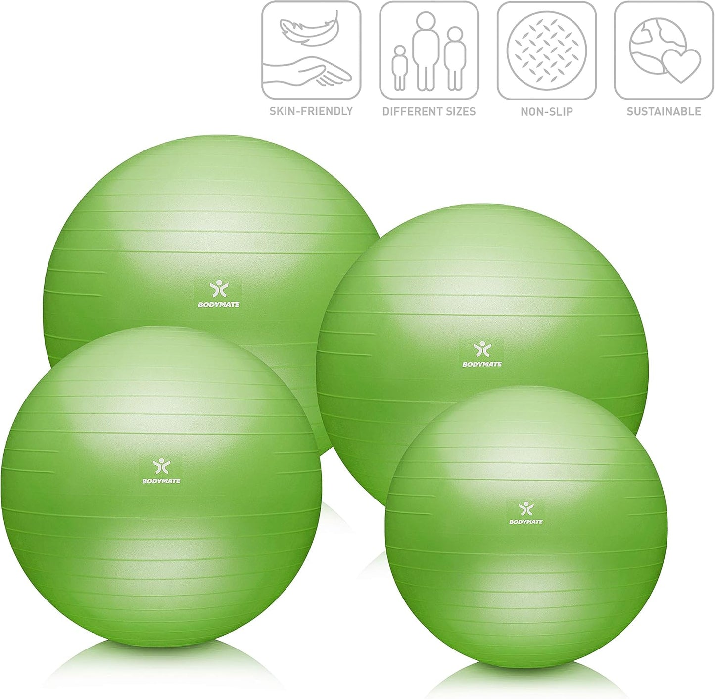 Gymnastikball mit E-Book und Pumpe, 75 cm, Lime-Green 75 cm (für Körpergröße 176-185cm)