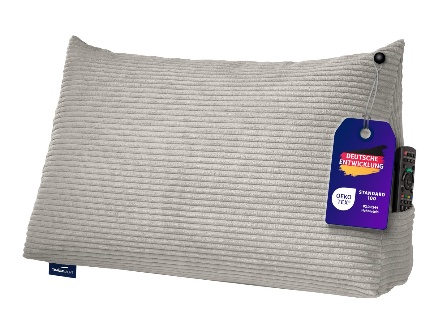 Cozy Rückenkissen mit Seitenfach, Hellgrau Kord (100% Polyester)