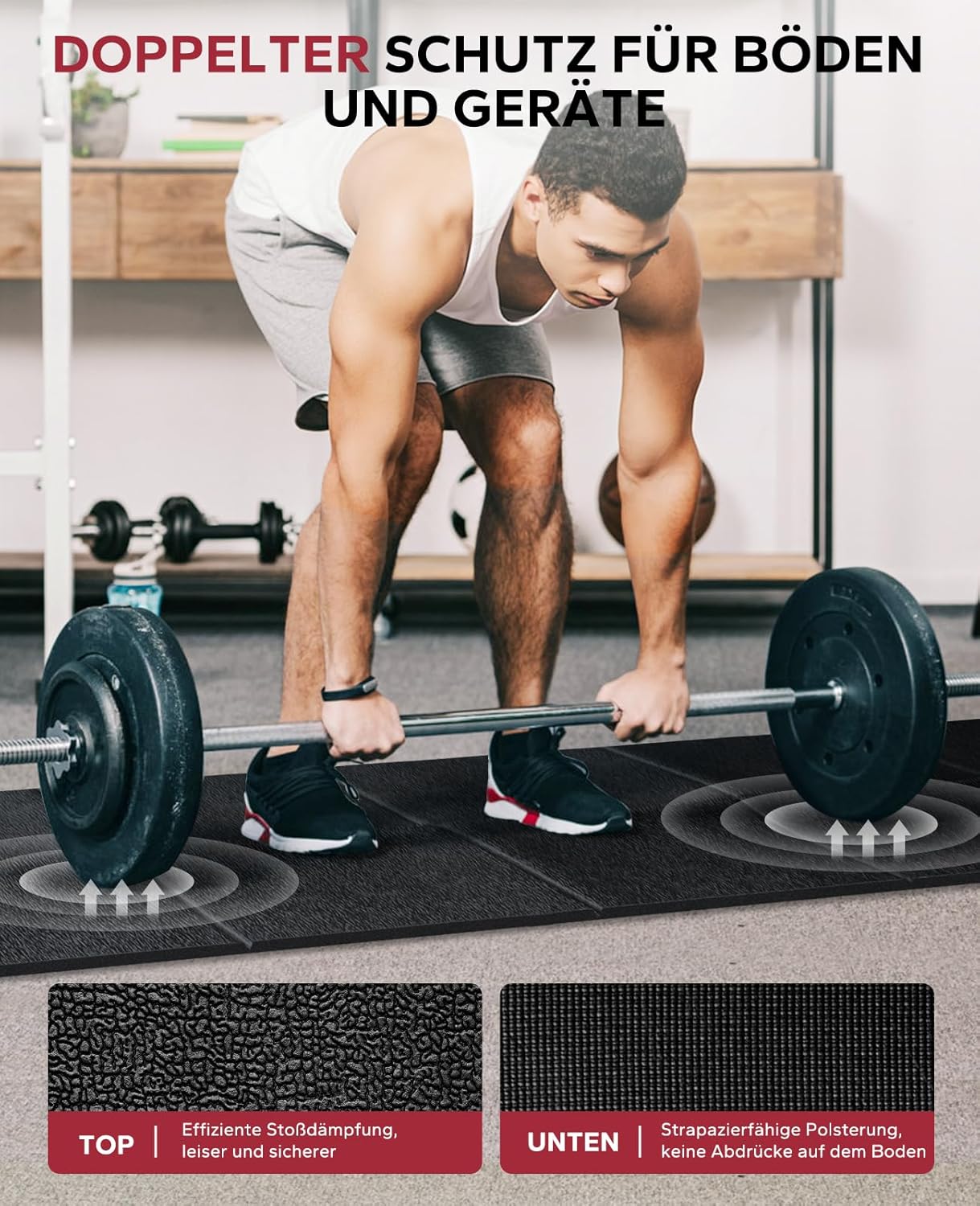 Faltbare Bodenschutzmatte für Fitnessgeräte, Faltbare -200x90cmx5 mm