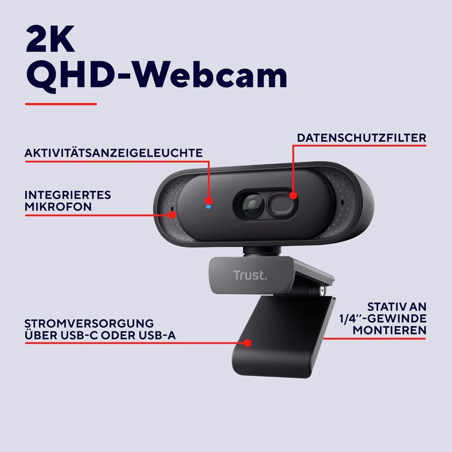 2K QHD Webcam Ovala mit Mikrofon und Rauschunterdrückung, Ovala Schwarz 2K QHD