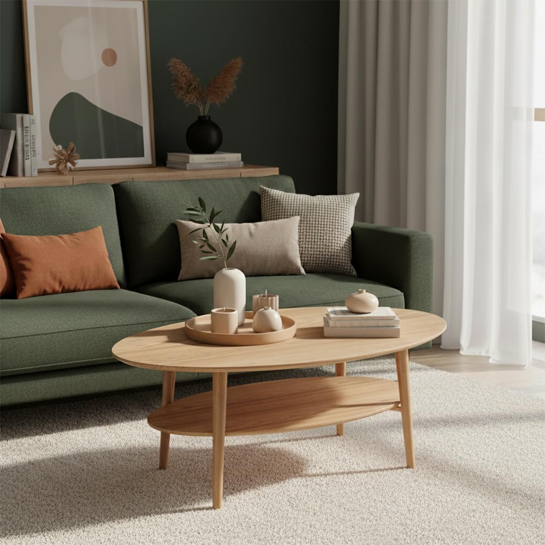 Ovaler Couchtisch aus Eiche, Natur oval