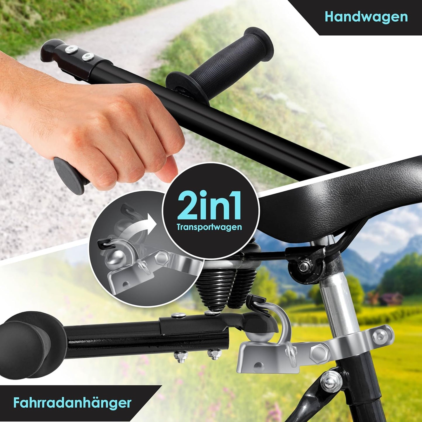 2-in-1 Fahrradanhänger und Handwagen mit Transportbox, Anthrazit