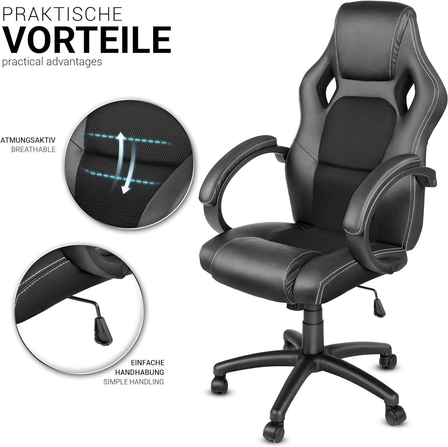 Racing Bürostuhl, Schwarz/Schwarz