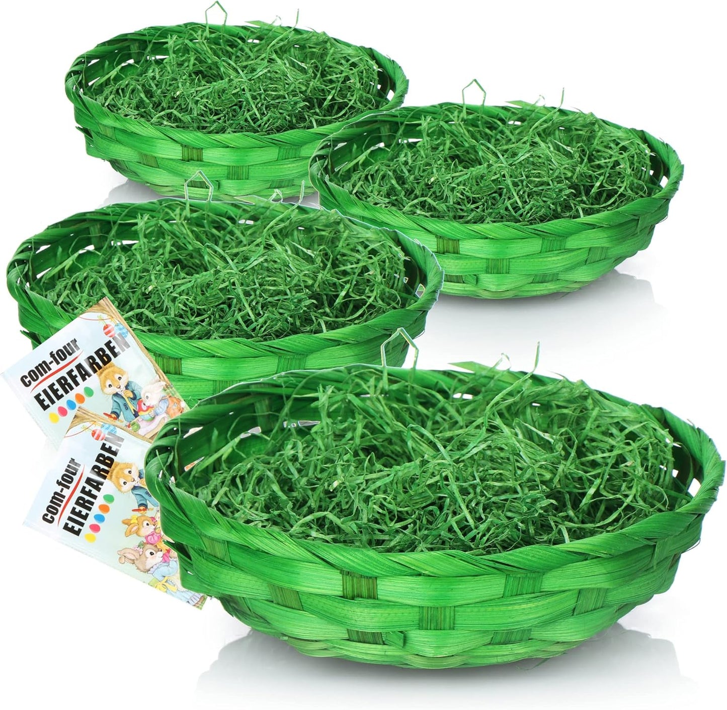 4-teiliges Osterkörbchen-Set mit mit Deko Gras und Eierfarben, Set 4 - Grün
