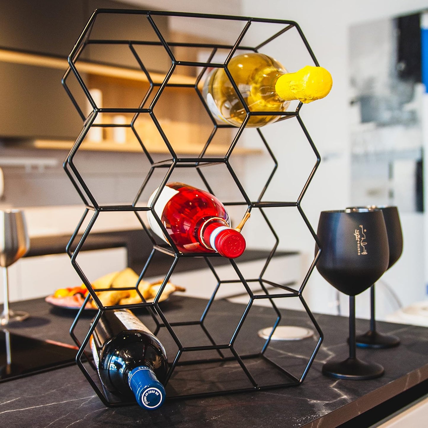 Modernes Tisch-Weinregal für 14 Flaschen, Schwarz 14 Flaschen