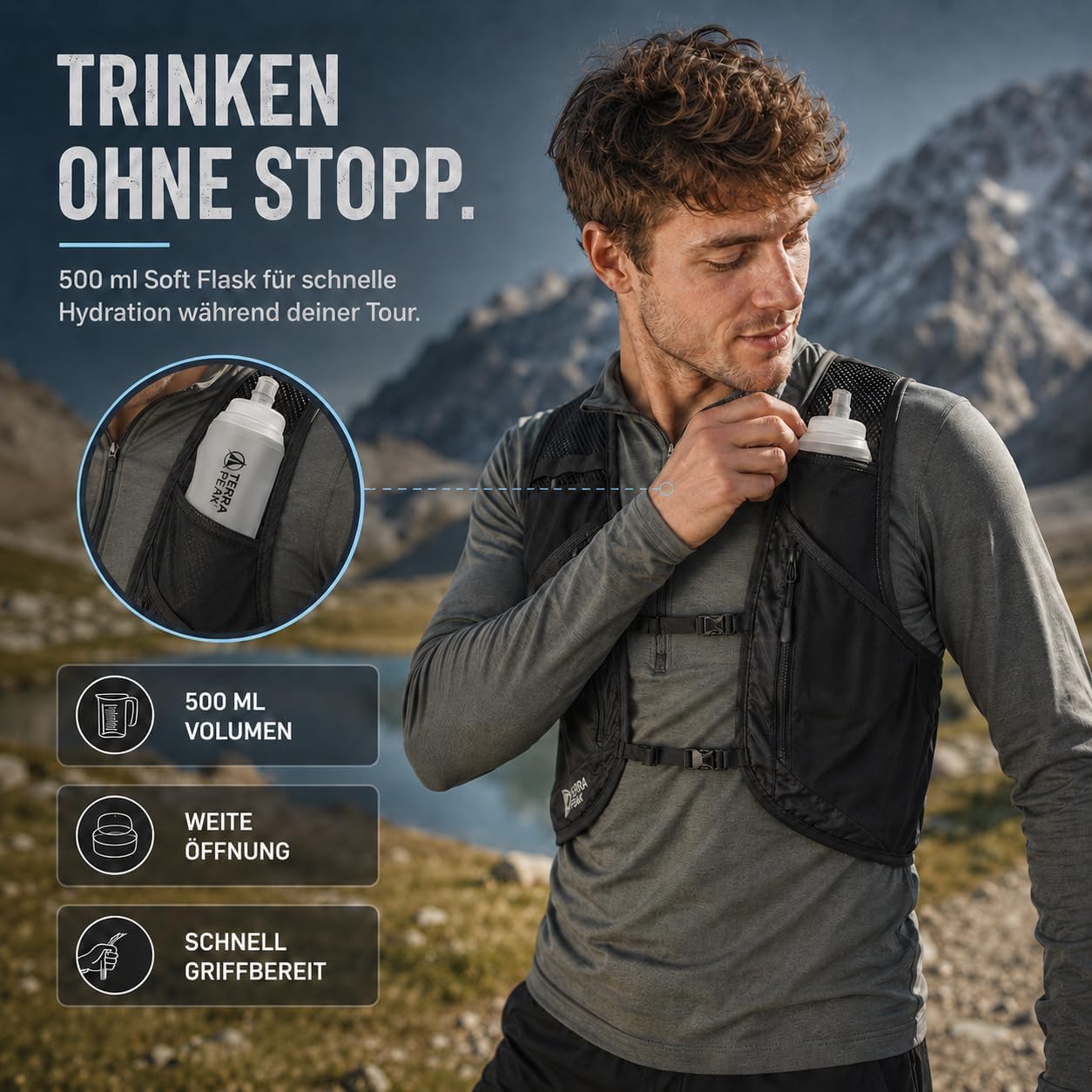 Vena Laufweste mit Trinkflasche und Trinkblasenfach
