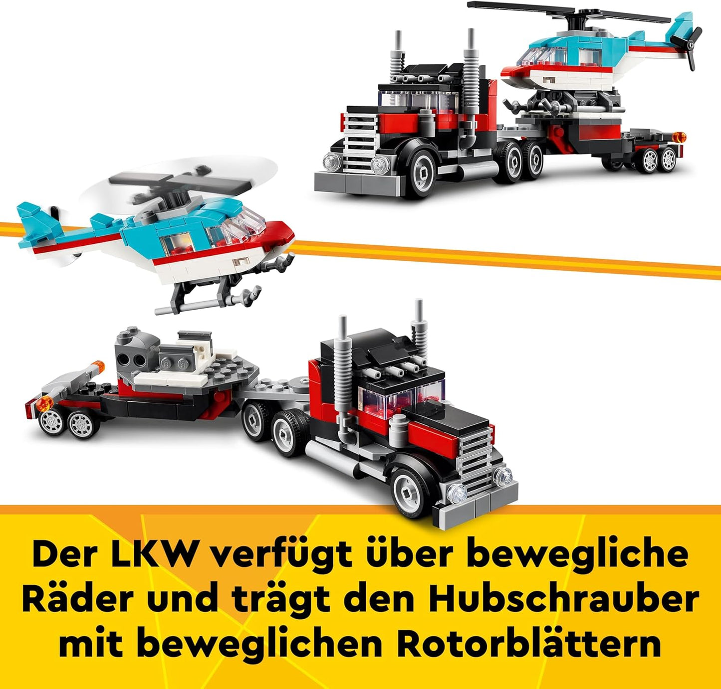 Tieflader mit Hubschrauber, Flatbed Truck With Helicopter 31146