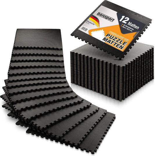 12 Stück Puzzle-Bodenschutzmatte, Schwarz, 12 Matten
