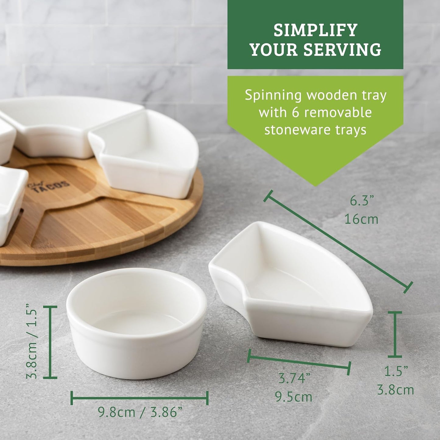 Drehbarer Snackteller mit Keramikschalen, 26 cm