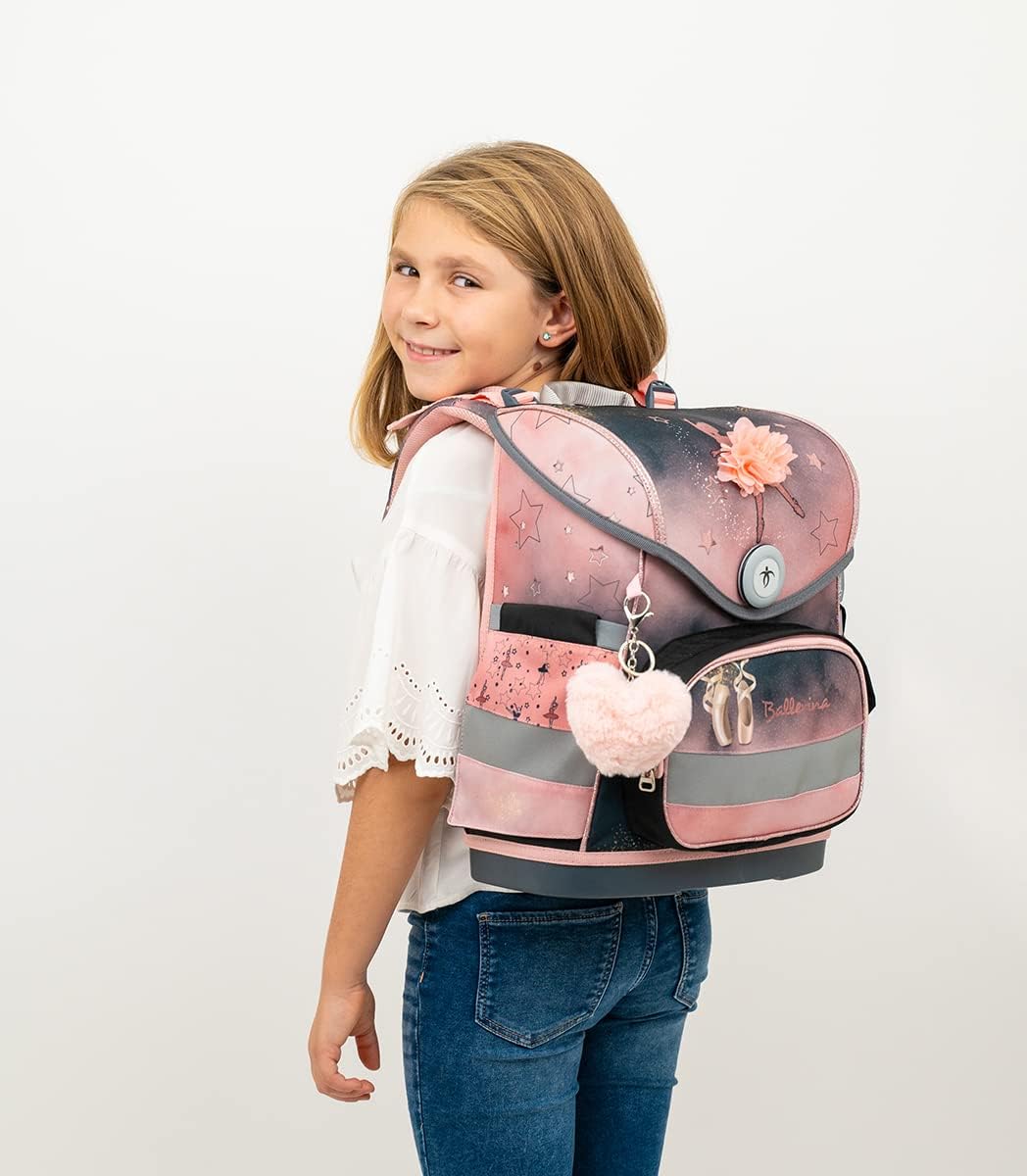 5-teiliges ergonomisches Schulranzen-Set mit Regenschutz, Ballerina Black Pink