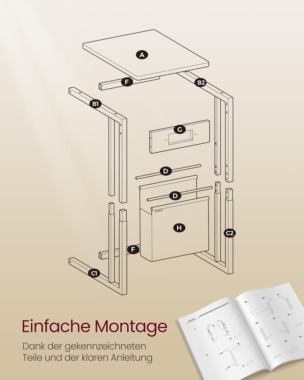 Beistelltisch mit Ladestation und USB-Anschlüssen, Ebenholzschwarz|Mit Ladestation