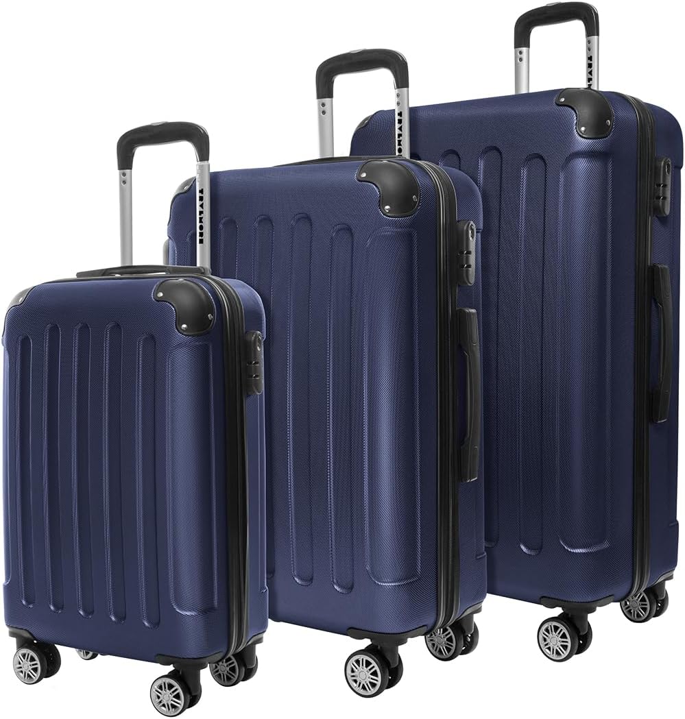3-teiliges Hartschalen-Kofferset, TSA-Schloss, Teleskopgriff, Kofferset 3 teilig Blau