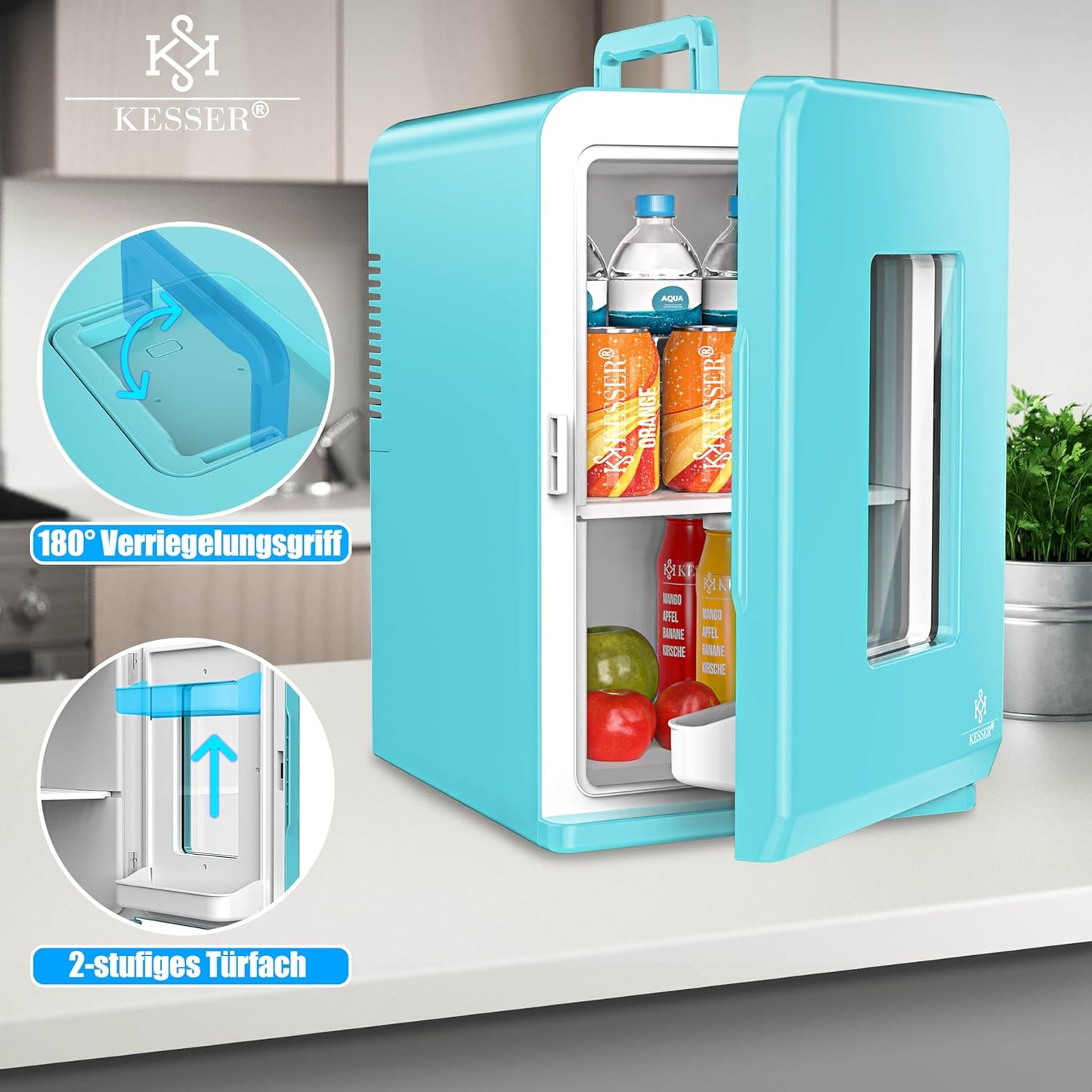 2in1 Mini Kühlschrank mit Kühl- und Heizfunktion, 15L Hellblau
