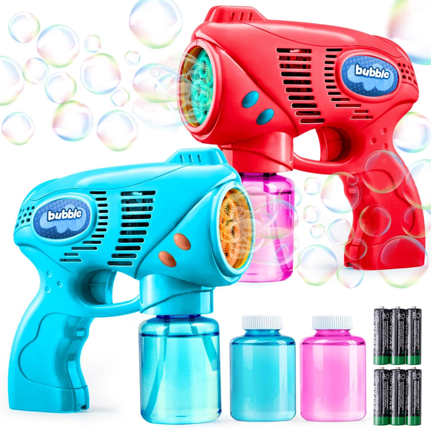 Seifenblasenpistolen-Set für Kinder, Blau+rot
