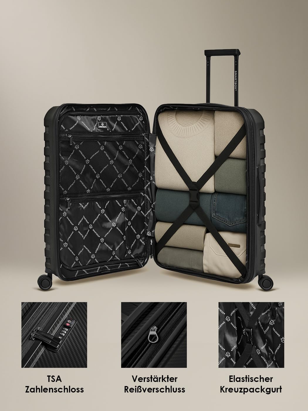 Edition 01 4 Rollen Trolley 66 cm mit Dehnfalte, Schwarz M+