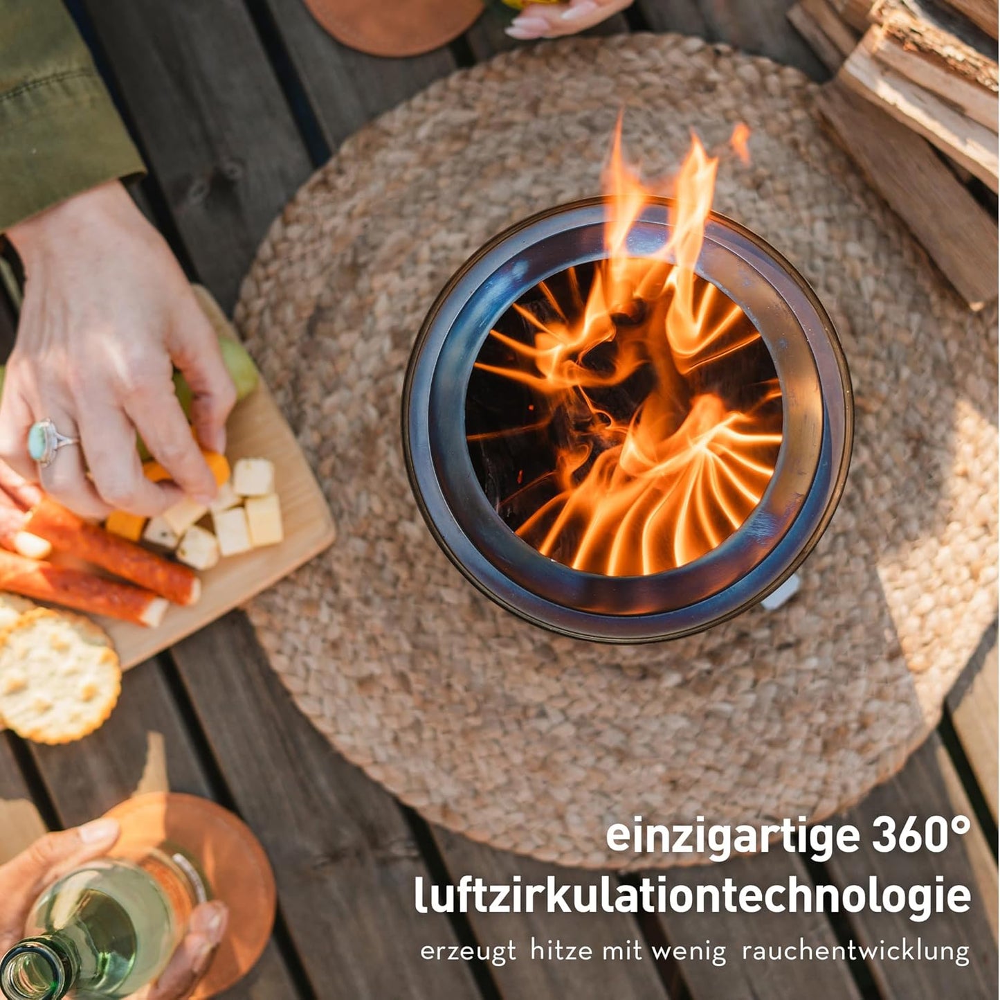 Raucharmer Tischkamin für Outdoor, Mesa|Tief Olive
