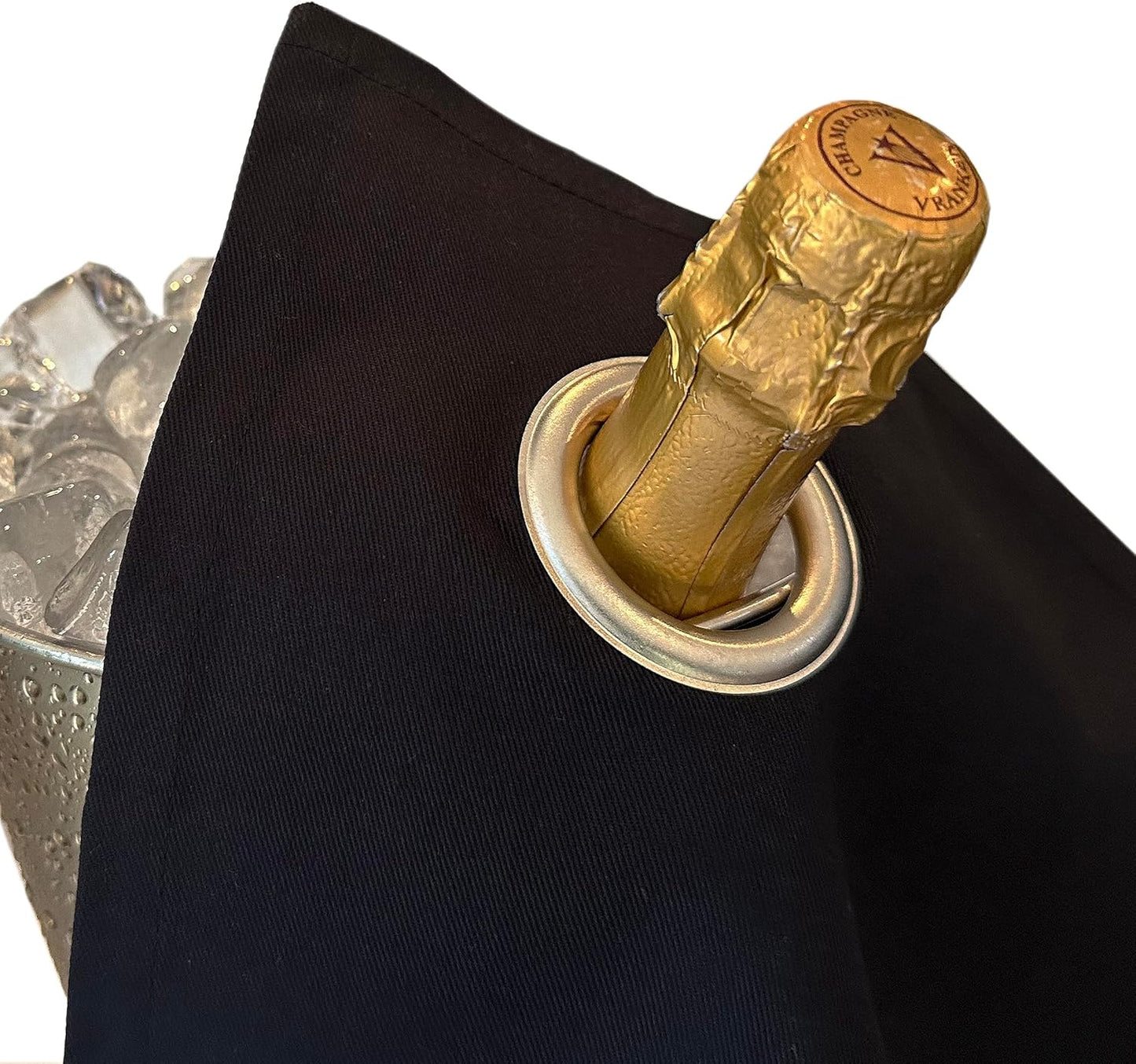 Flaschentuch CL-42 mit Metallring für Eiskübel, Schwarz mit Silbernem Metallring 1 Stück