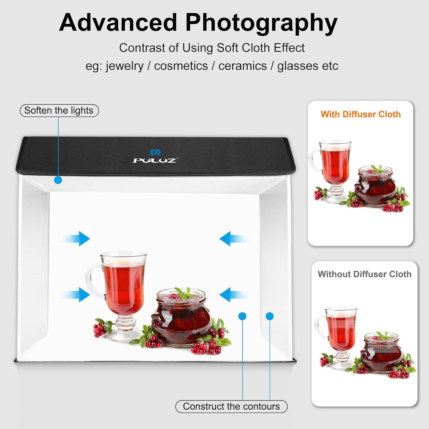 Upgrade Fotobox 60x40cm mit dimmbaren LEDs, Schwarz_60x40cm