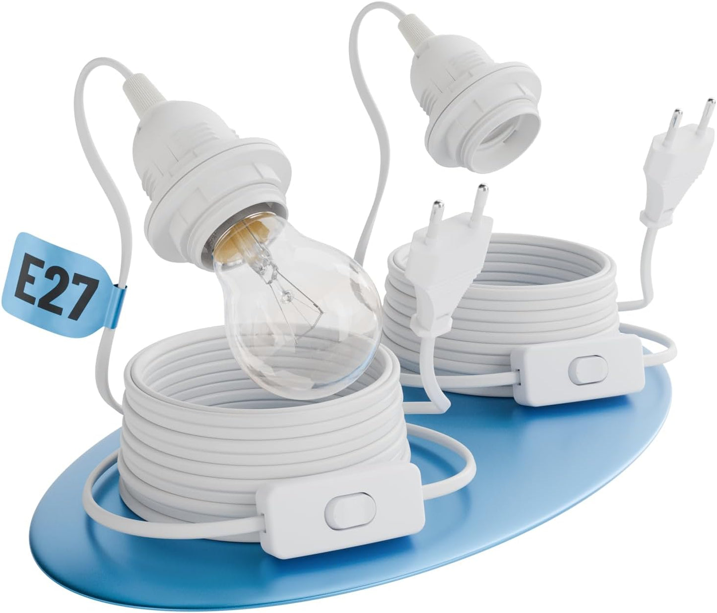 Lampenfassung E27 mit Schalter & Kabel, 2x Lampenkabel E27