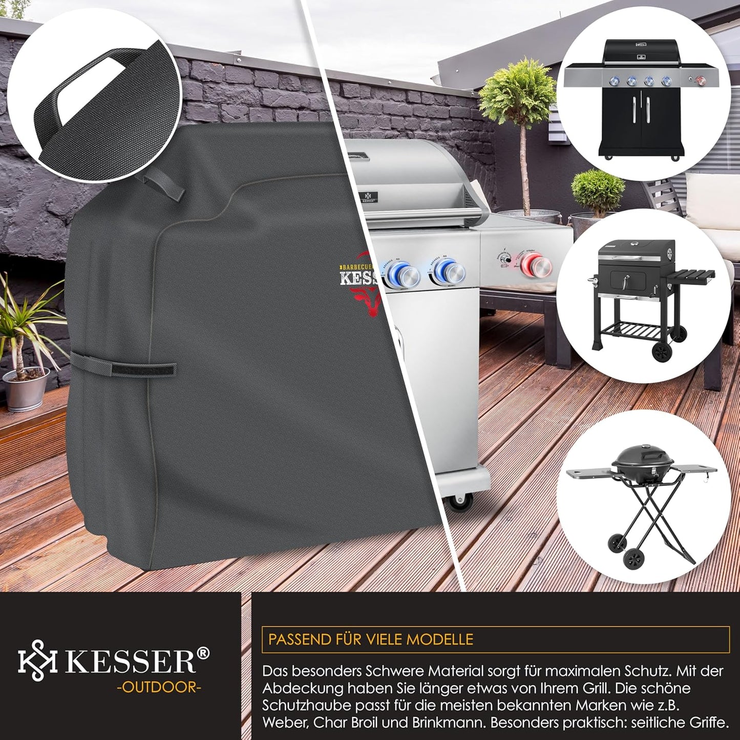 BBQ-Grillabdeckung, 132 x 66 x 109 cm (BxTxH) Anthrazit