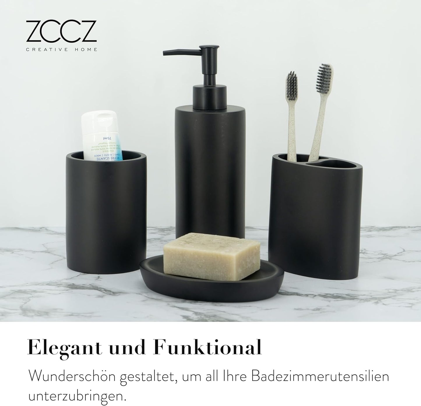 4-teiliges Badezimmer-Accessoires-Set, Schwarz Dunkel