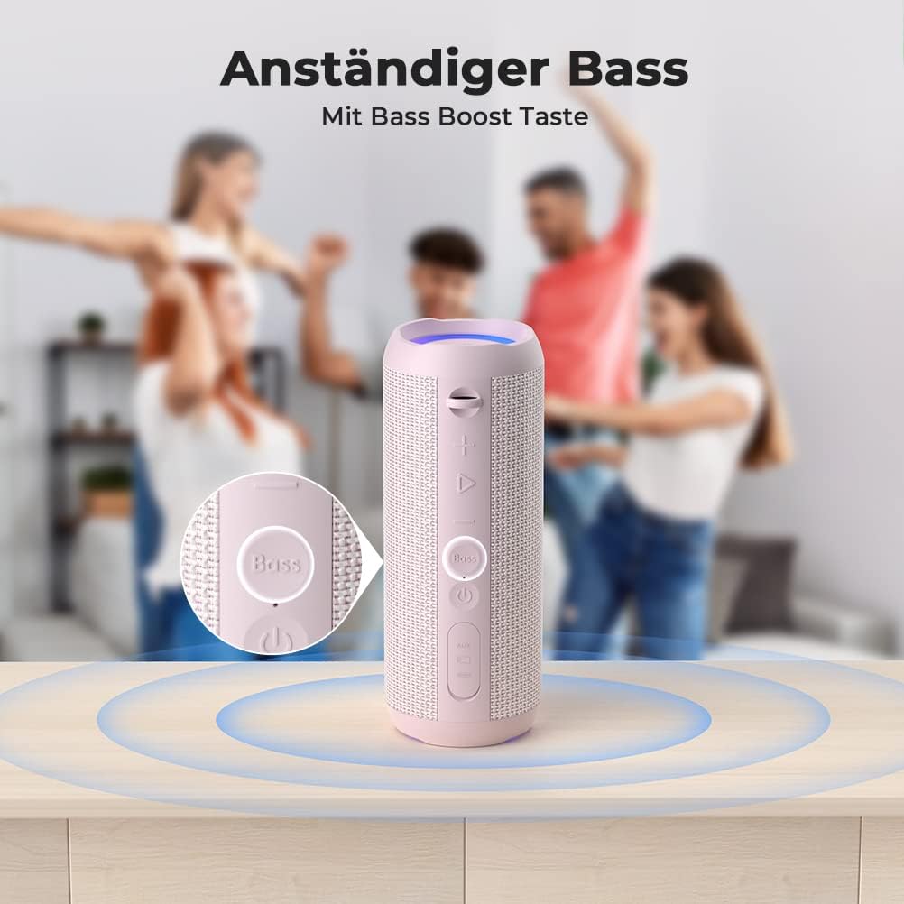 Wasserdichter Bluetooth Lautsprecher mit Licht, Rosa
