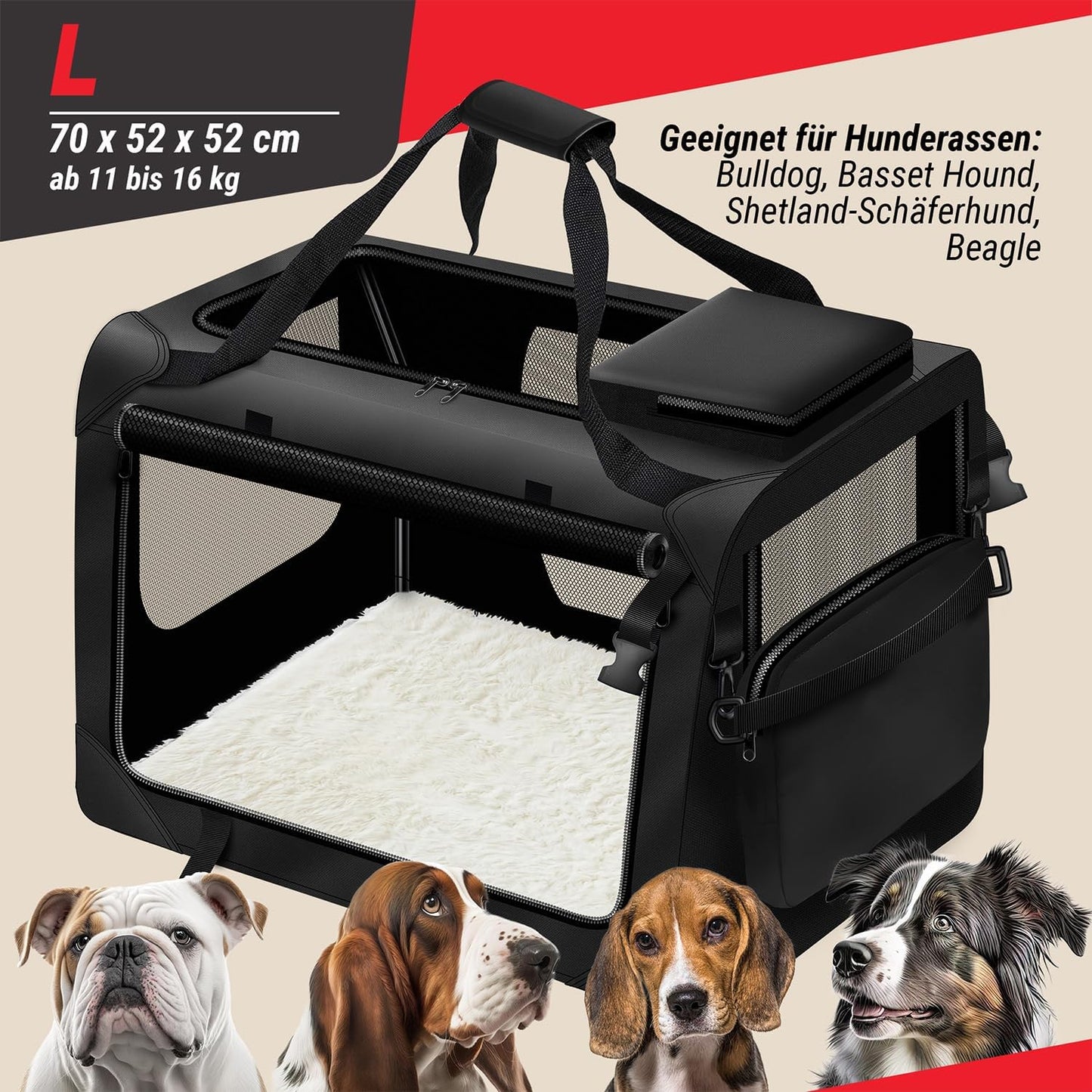 Faltbare Hunde-Transportbox, L - 70x52x52 cm