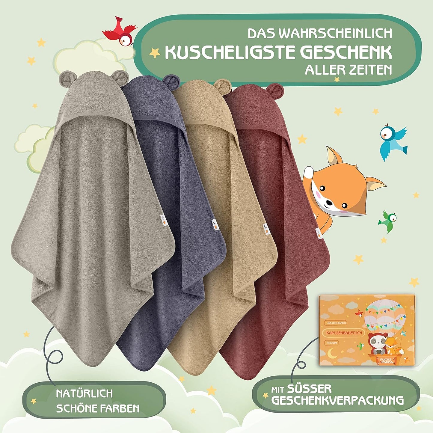 Baby Kapuzenhandtuch aus Bambus (extra dick, 75x75cm), Mint-grün
